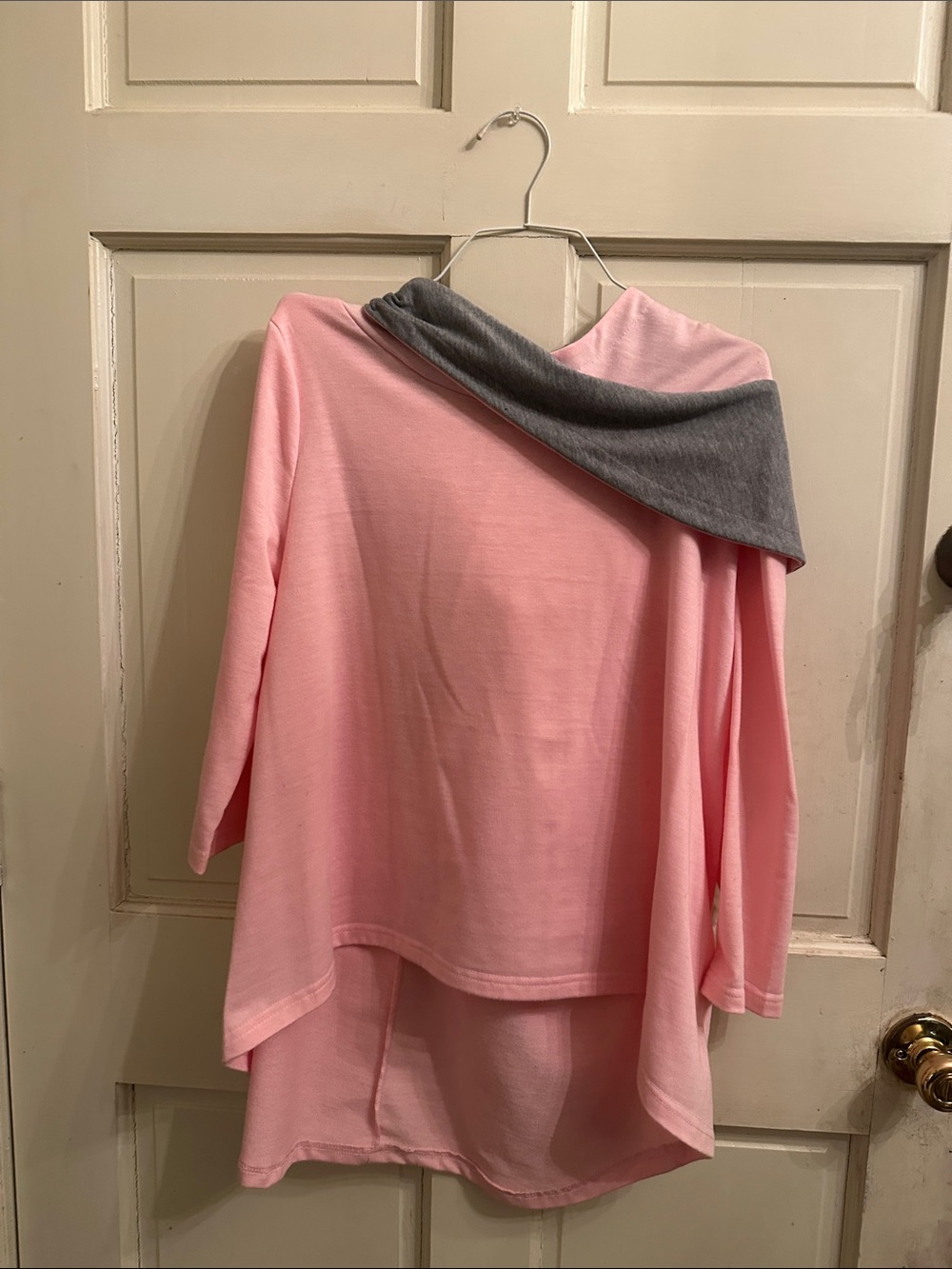 Kids Pink Hooded Top with Gray Trim